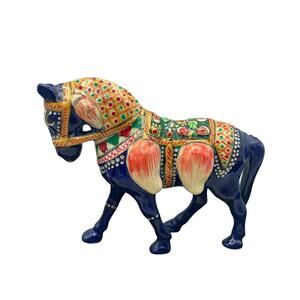Hand Painted Enamel Standing Metal Horse MEENAKARI RAJAATHANI Style 3" x 3.5"